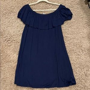 Navy blue off the shoulder ruffle dress